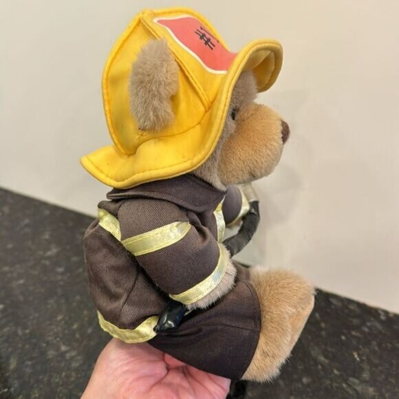 Number One Hero Bear Plush Fireman Firefighter Yellow Brown Toy Bear - Picture 4 of 5